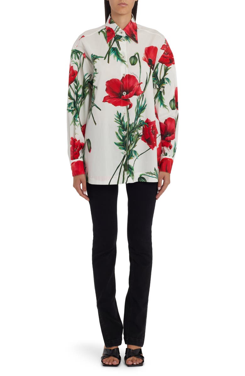 Dolce&Gabbana Poppy Print Cotton Poplin Button-Up Shirt, Alternate, color, 