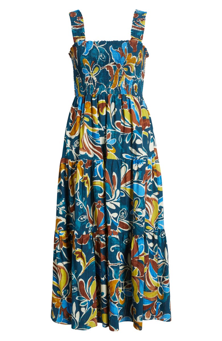 Anne Klein Printed Smocked Midi Sundress, Alternate, color, 