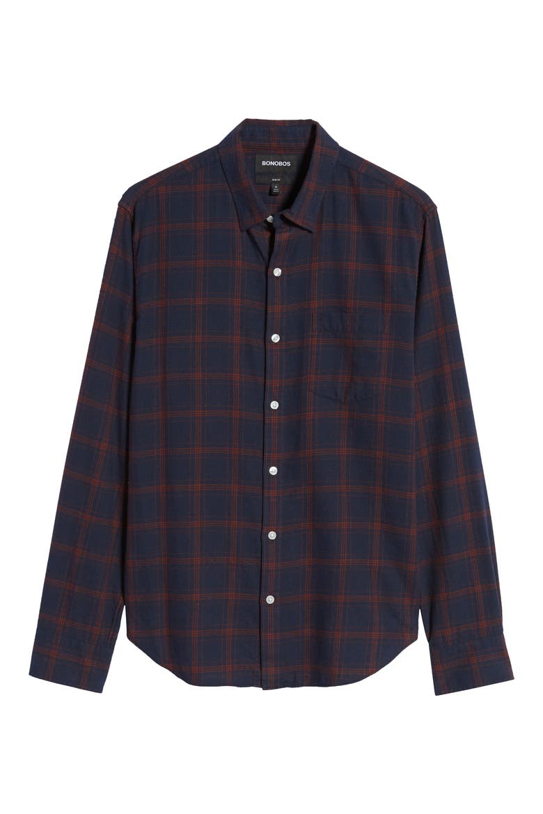 Slim Fit Plaid Flannel Button-Up Shirt, Alternate, color, PLAID - EXPEDITION NAVY