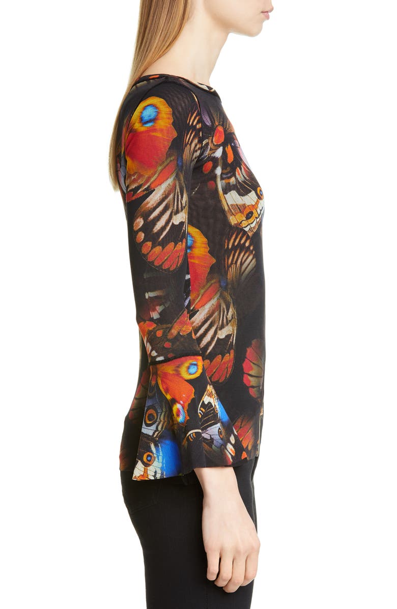 Fuzzi Butterfly Print Flare Cuff Top, Alternate, color, 