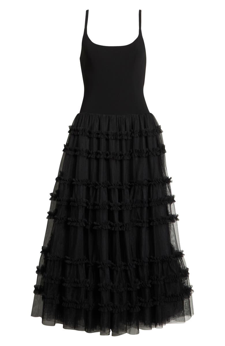 Cinq à Sept Zoella Ruffle Jersey & Mesh Dress, Alternate, color, Black