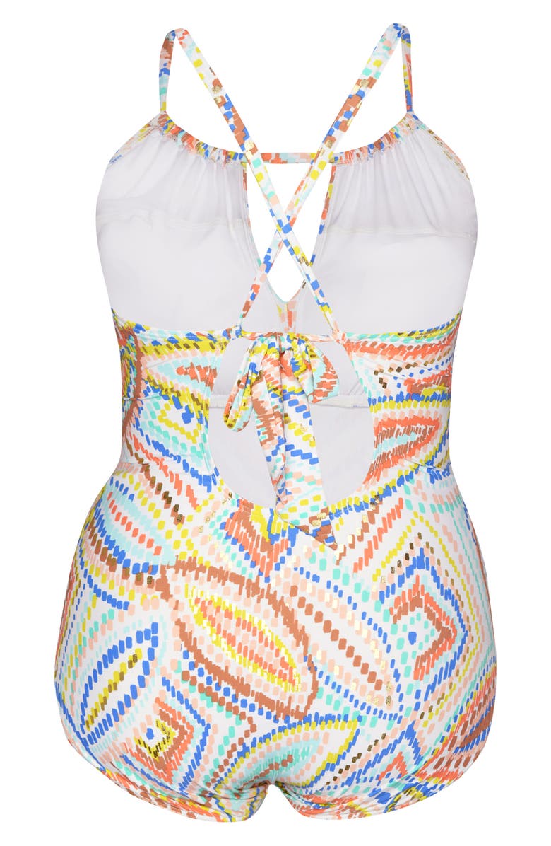 La Blanca Sunbaked Jewels High Neck Keyhole One-Piece Swimsuit, Alternate, color, White