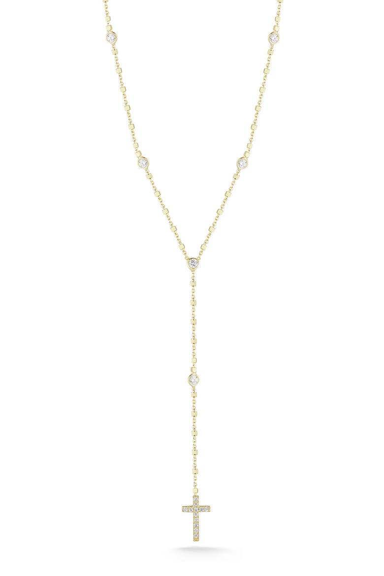14K Gold Plated Silver Cross Lariat Necklace, Main, color, GOLD