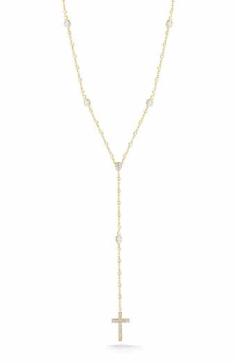14K Gold Plated Silver Cross Lariat Necklace