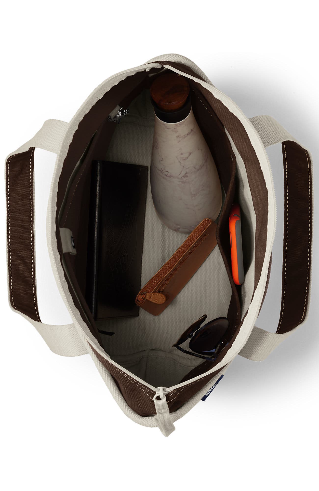 Lands' End Zip Top Canvas Tote Bag, Alternate, color, Natural/Brown Root