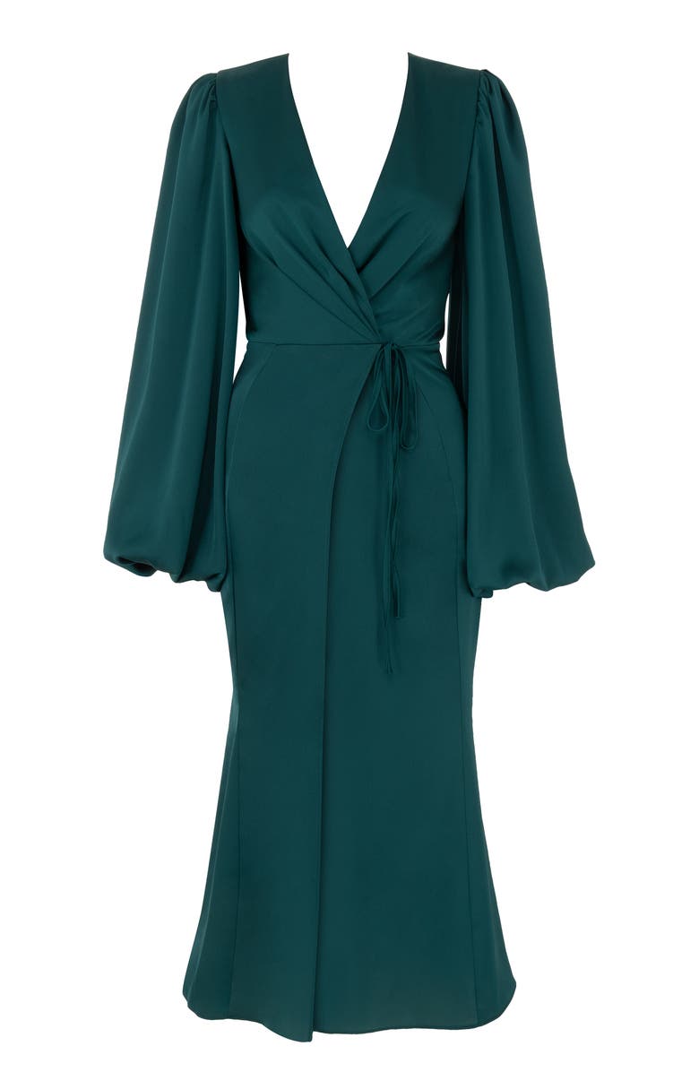 HOUSE OF CB Shiloh Long Sleeve Satin Wrap Dress, Alternate, color,