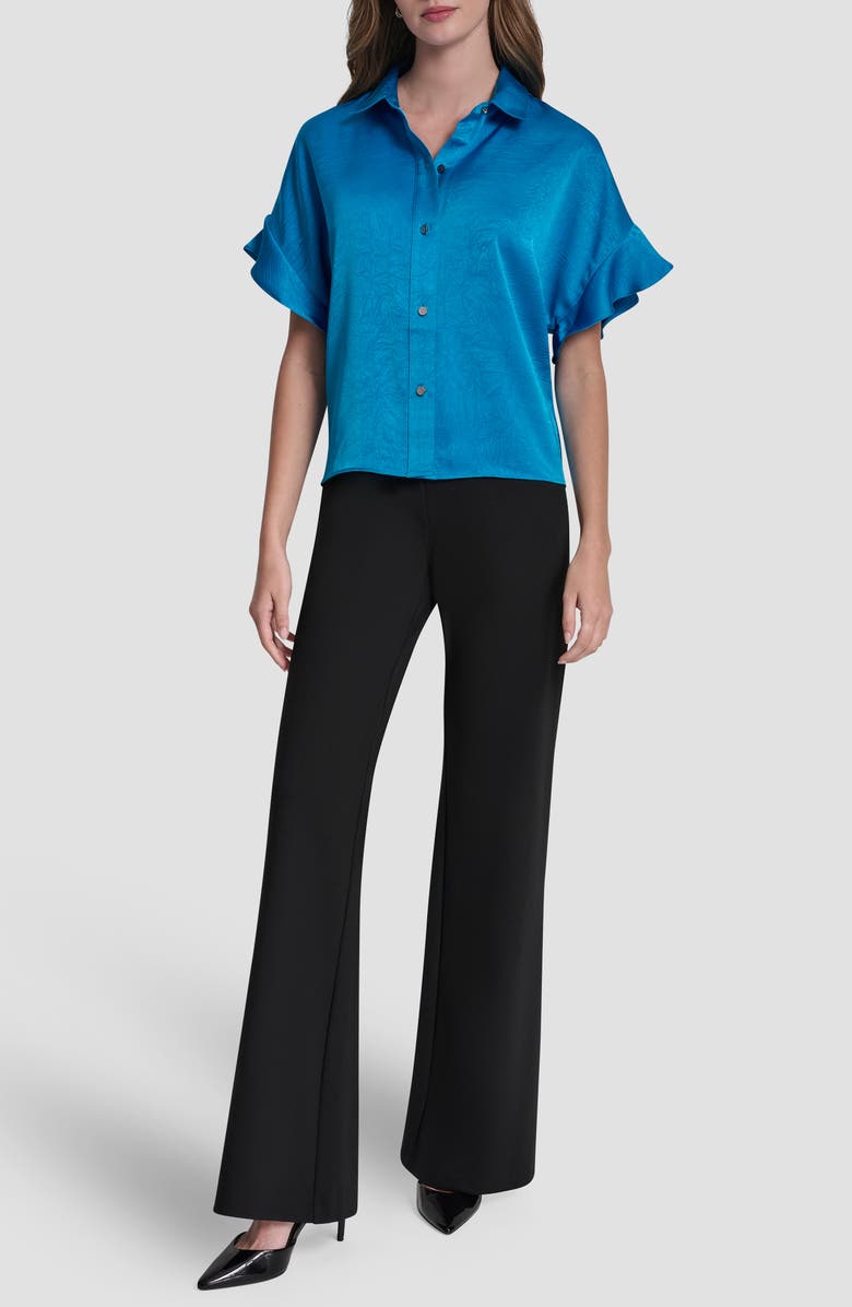 DKNY Crinkle Button-Up Shirt, Alternate, color, Ocean Blue