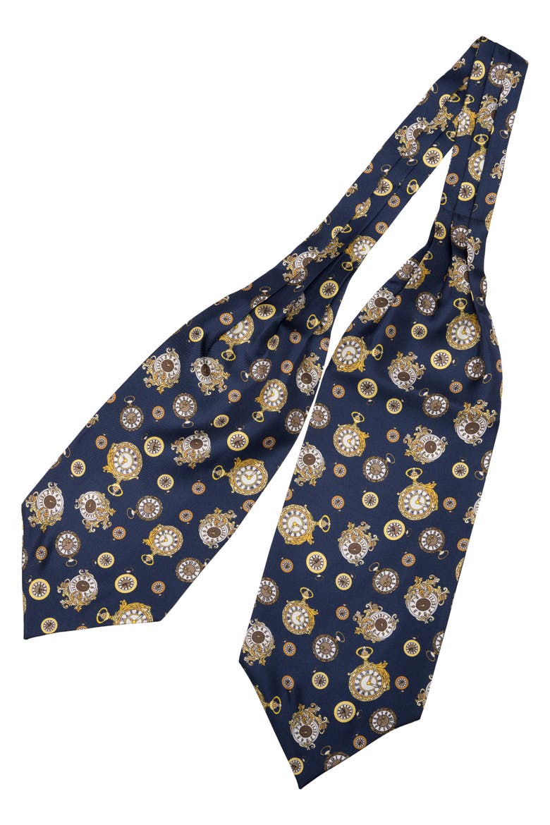 Gilded Keeper - Silk Ascot Cravat Tie for Men, Alternate, color, Navy