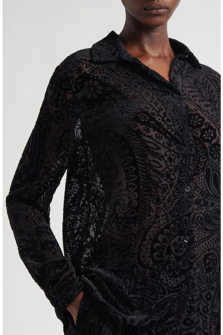 Paisley Devoré Velvet Button-Up Shirt, Alternate, color, PRINTED BLACK BASE