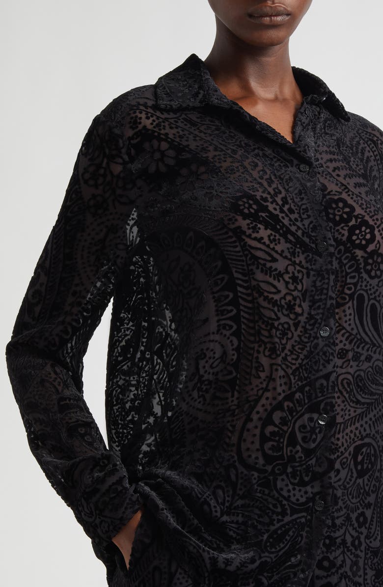 Etro Paisley Devoré Velvet Button-Up Shirt, Alternate, color, Printed Black Base