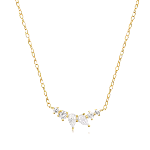 Hollywood Sensation Mystique Delicate Necklace With Pear And Round Cut Cubic Zirconia In Gold