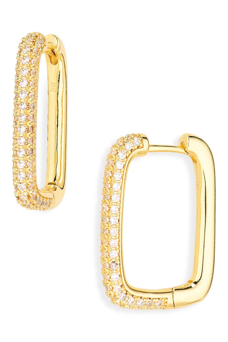 Cubic Zirconia Rectangular Hoop Earrings, Main, color, GOLD