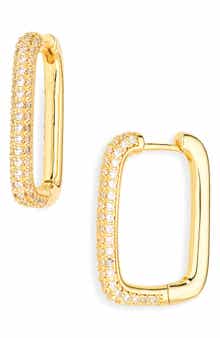 Cubic Zirconia Rectangular Hoop Earrings