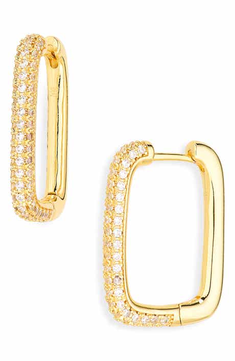 Cubic Zirconia Rectangular Hoop Earrings