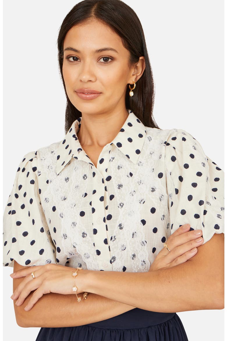 Polka Dot Lace Boxy Shirt, Alternate, color, White