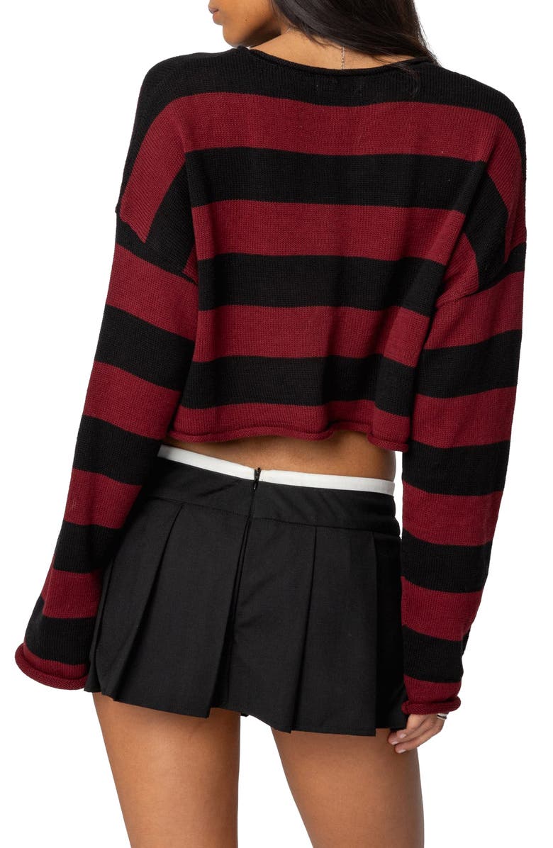 EDIKTED Shyrah Stripe Oversize Knit Crop Top, Alternate, color, Burgundy-And-Black