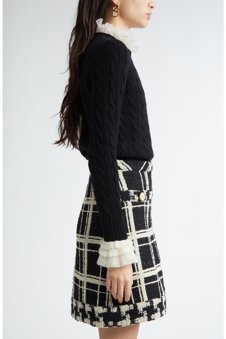 Ruffle Cuff Cable Cashmere Sweater, Alternate, color, IVORY/ BLACK