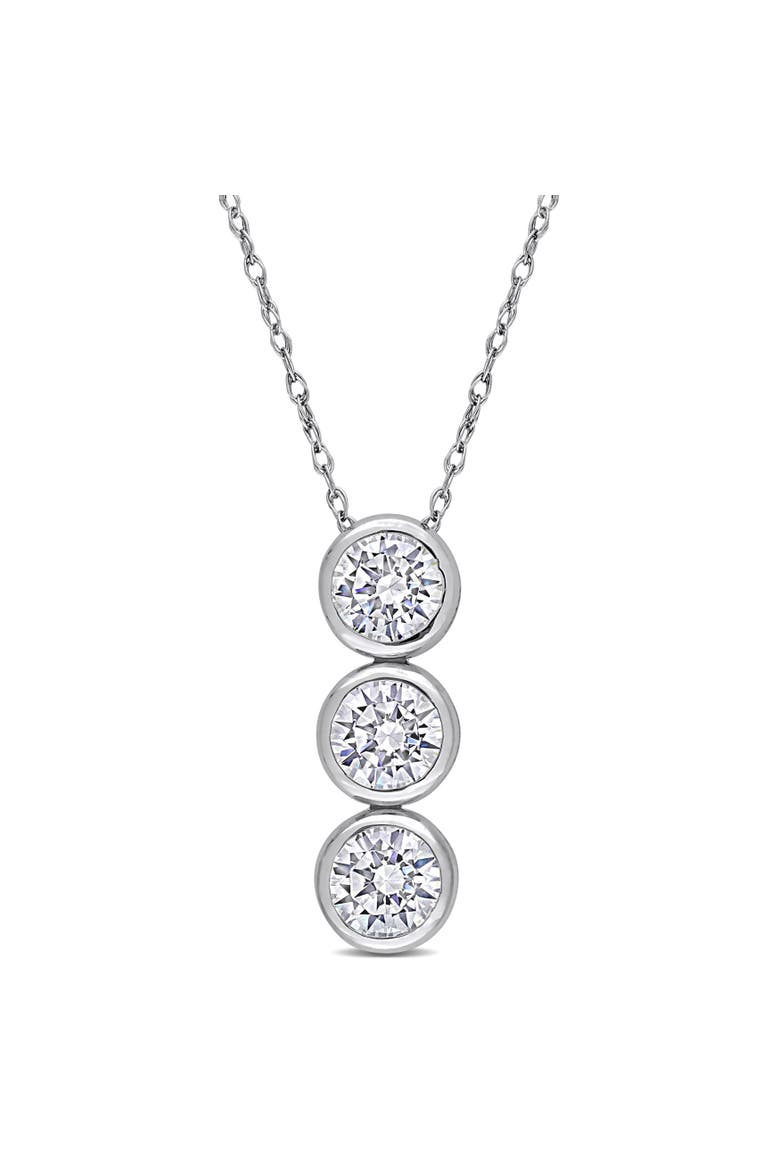 Cubic Zirconia Graduated 3-Stone Drop Necklace, Main, color, Sterling Silver