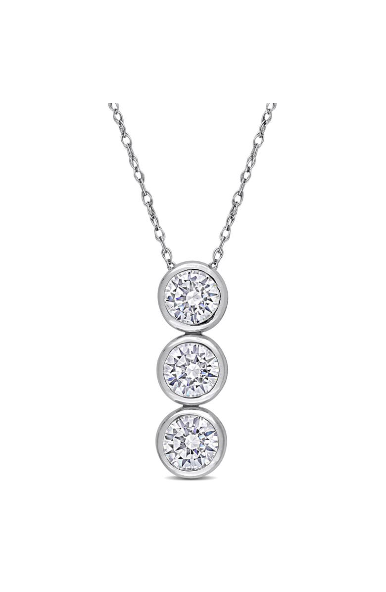 Julianna B. Cubic Zirconia Graduated 3-Stone Drop Necklace, Main, color, Sterling Silver