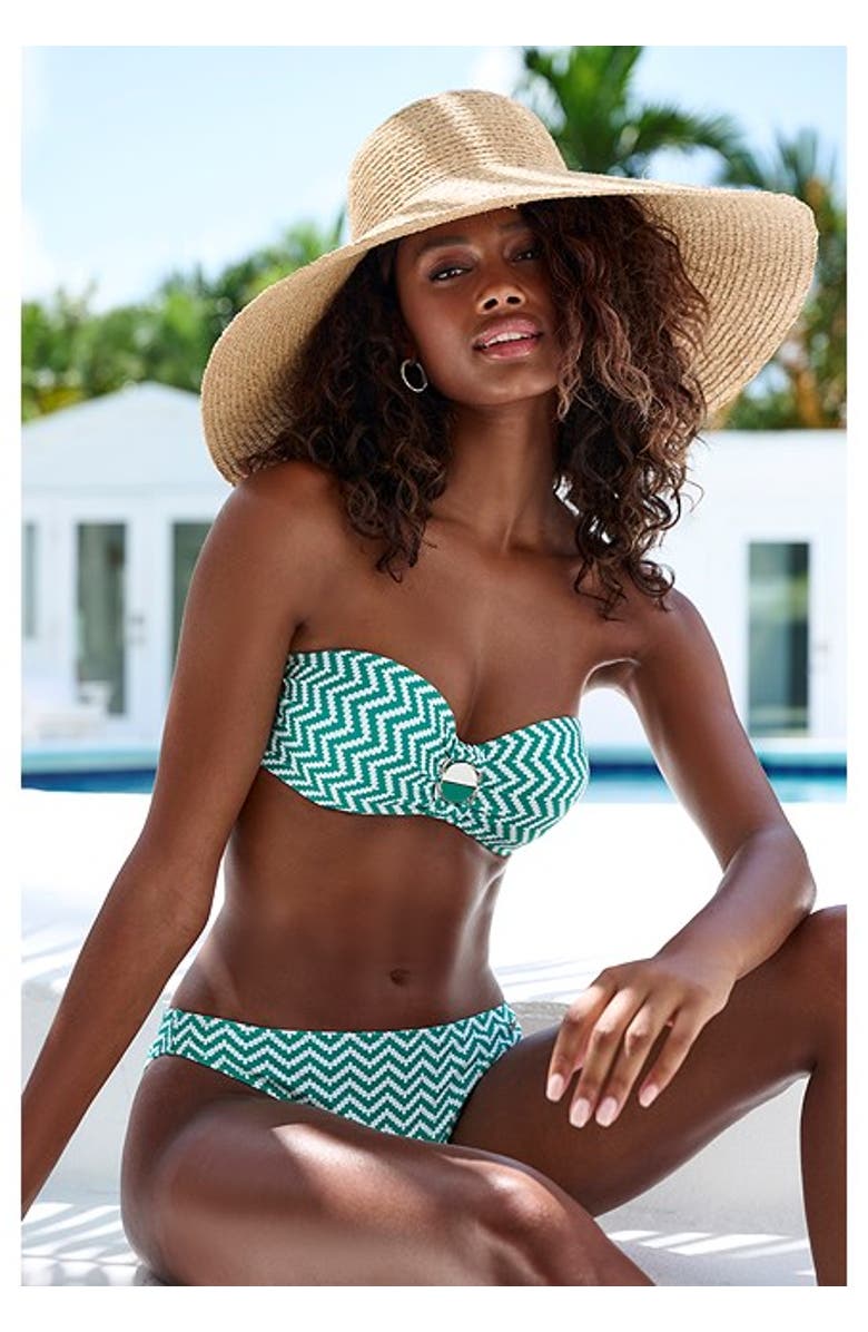 LASCANA Chevron Classic Bikini Bottom, Alternate, color, Green 
White