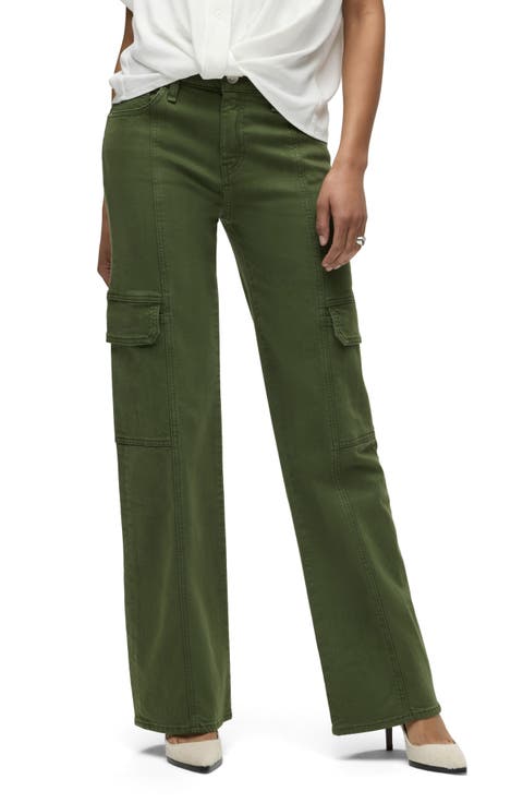 Rosie Seamed High Waist Wide Leg Cargo Jeans (Cypress)