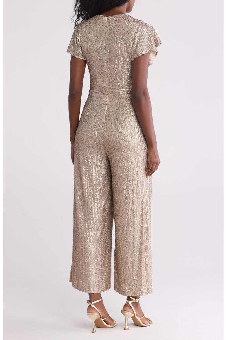 Sequin Flutter Sleeve Jumpsuit, Alternate, color, TAUPE