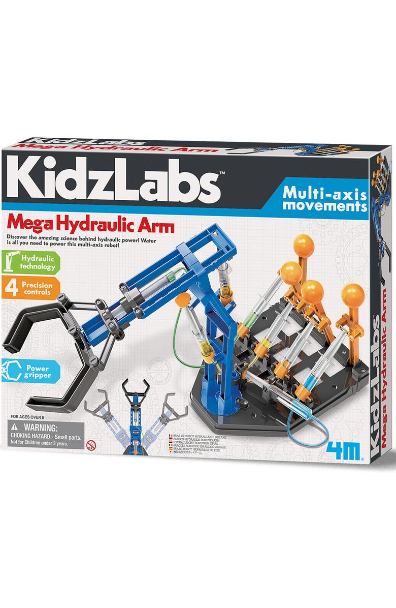 4M Kidzlabs Mega Hydraulic Arm Diy Waterpowered Robotic Kit, 18 Inch Arm, Main, color, Multicolored