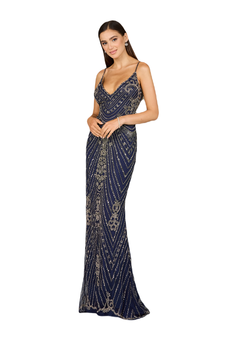 Spaghetti Strap Beaded Dress, Main, color, NavyGunmetal