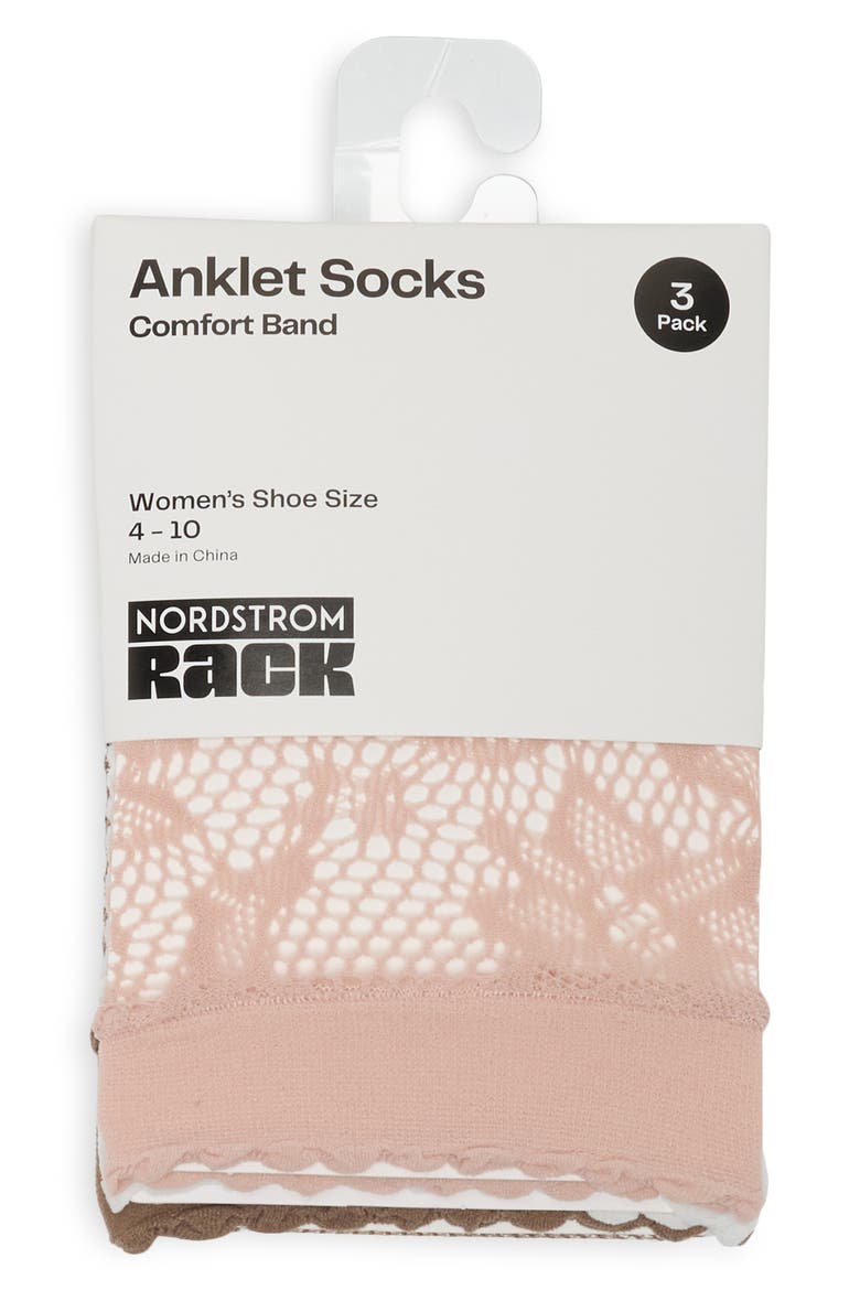 3-Pack Floral Scallop Ankle Socks, Main, color, PINK PUFF MULTI