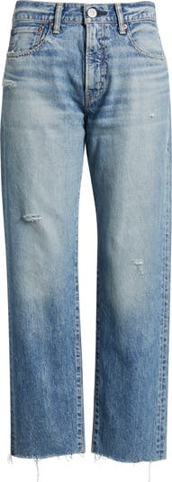 MOUSSY【HW COLOR LOOSE STRAIGHT】 MOUSSY VINTAGE Kossuth Distressed Raw Hem Straight Leg Jeans