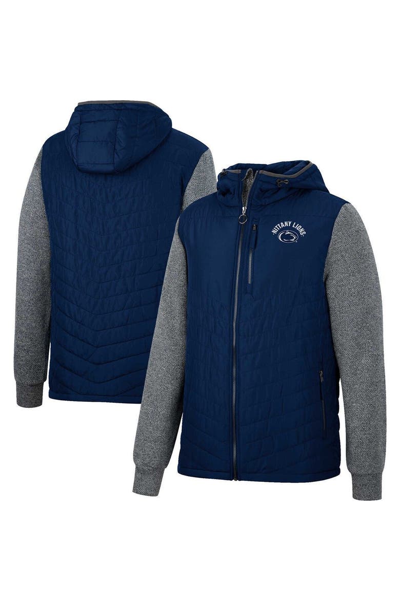 Men's Colosseum Navy Penn State Nittany Lions Course Herringbone Full-Zip Hoodie, Main, color, Navy