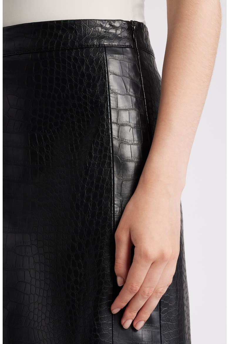 Croc Embossed Faux Lether Midi Skirt, Alternate, color, BLACK