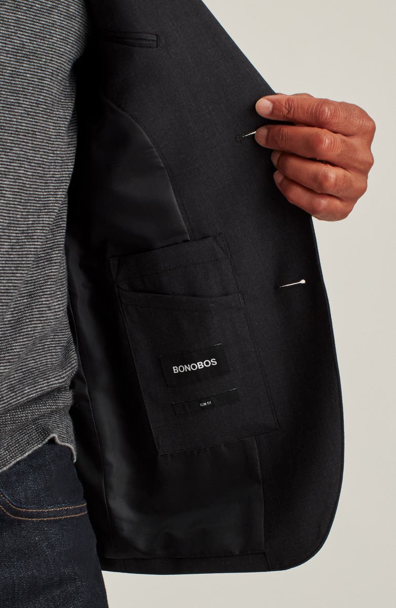 Bonobos Jetsetter Slim Fit Charcoal Grey Stretch Wool Suit Jacket, Alternate, color, Charcoal