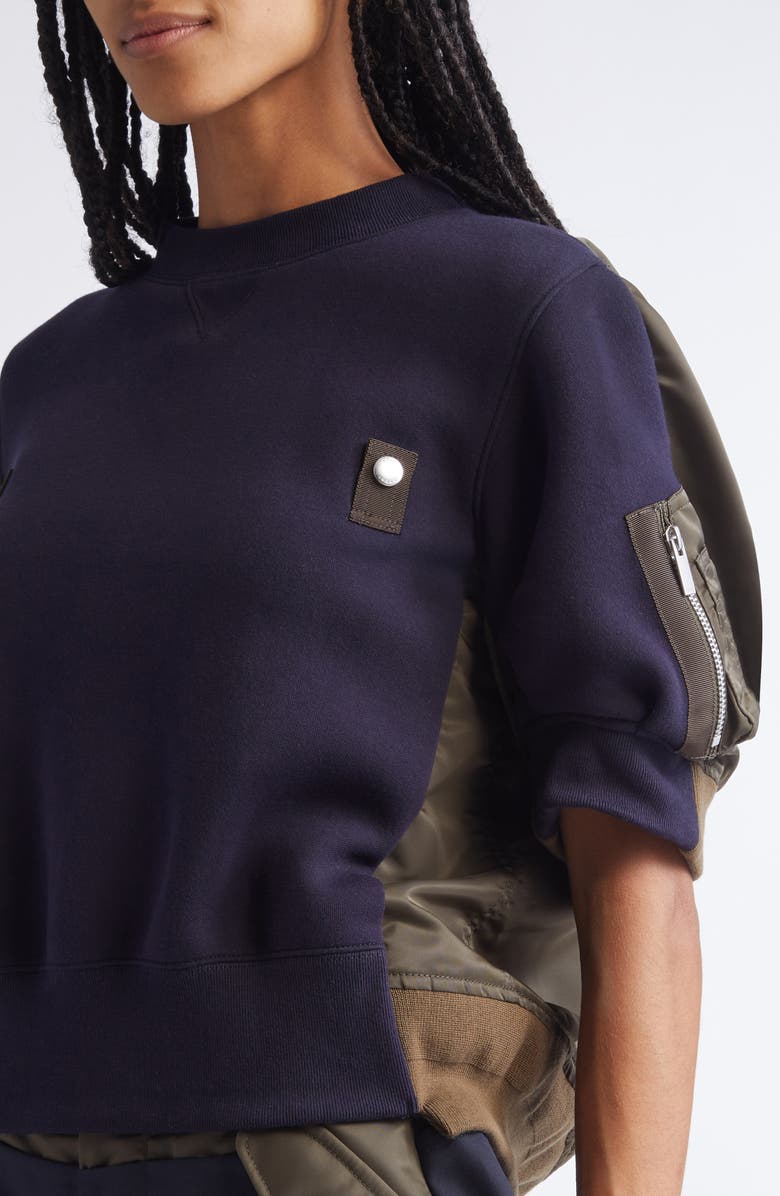 Sacai Mixed Media Sweatshirt, Alternate, color, Navy/ Dark Khaki