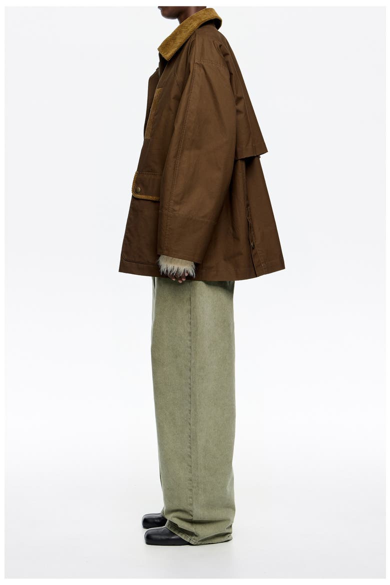 Short Trench With Contrast Corduroy, Alternate, color, DARK OLIVE