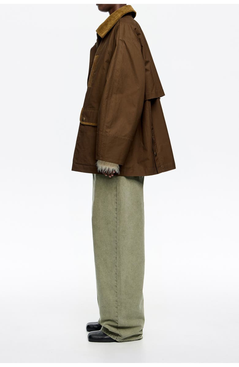 Bimba y Lola Short Trench With Contrast Corduroy, Alternate, color, Dark Olive