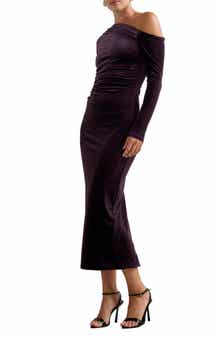 Ever New Angelina Asymmetric Long Sleeve Velvet Body-Con Cocktail Dress