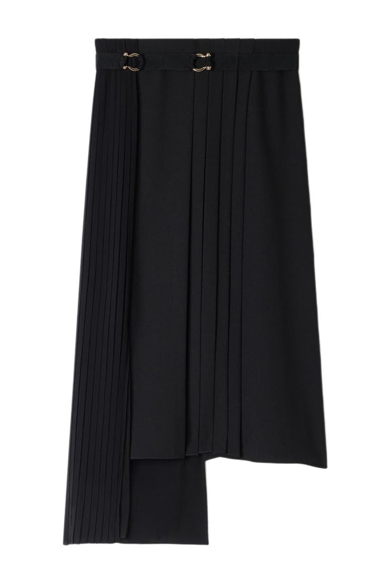 Long asymmetrical pleated skirt, Alternate, color, Black