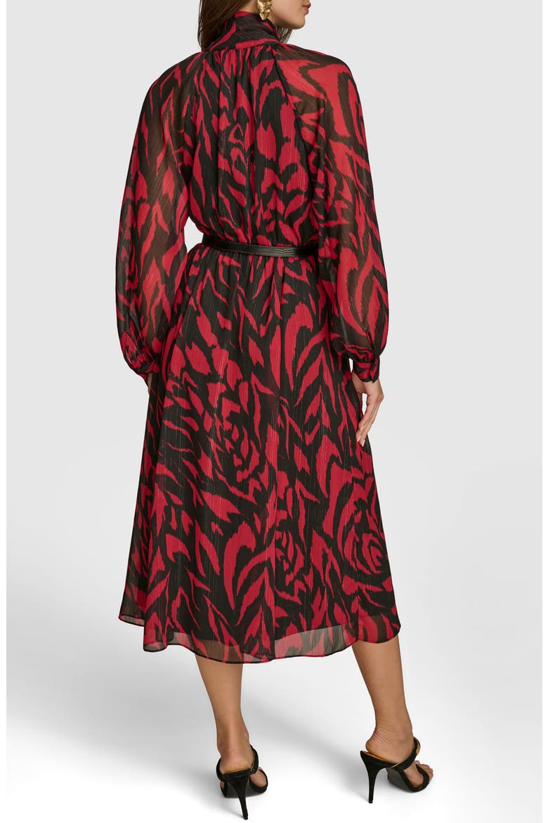 Print Belted Long Sleeve Maxi Dress, Alternate, color, BLACK/ METROPOLITAN RED