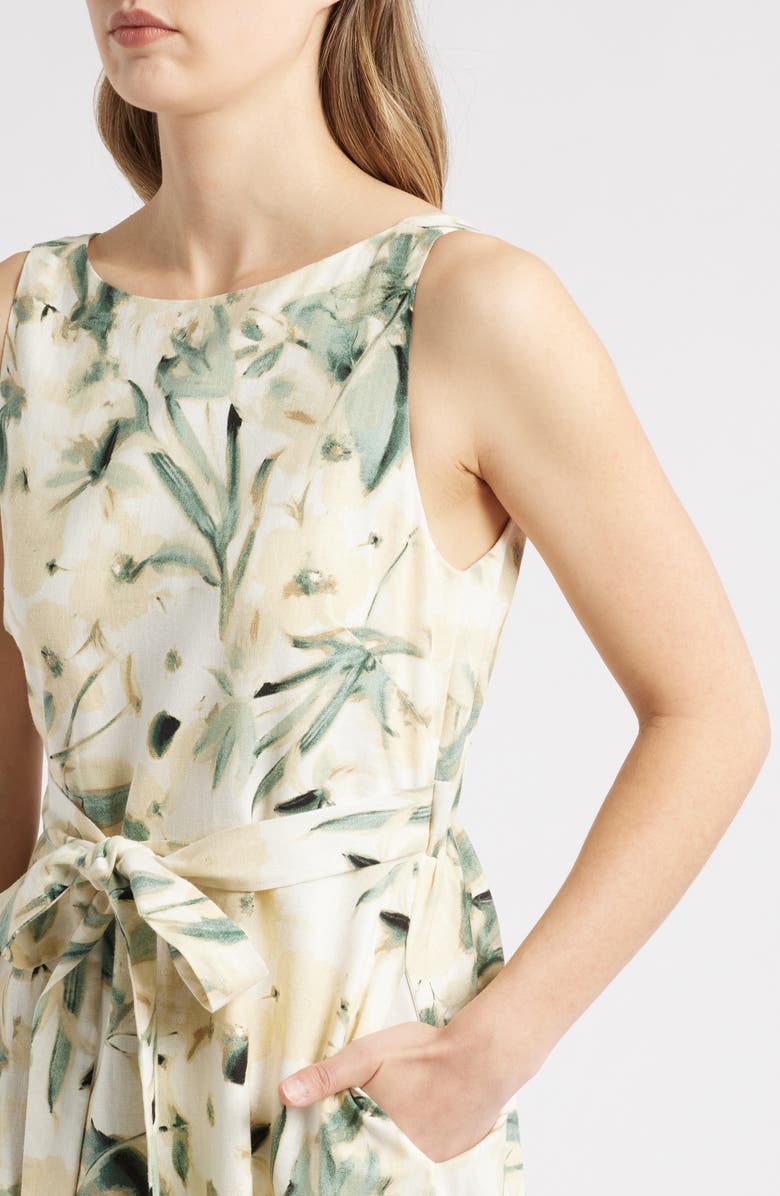 Anne Klein Floral Linen Blend Fit & Flare Dress, Alternate, color, 