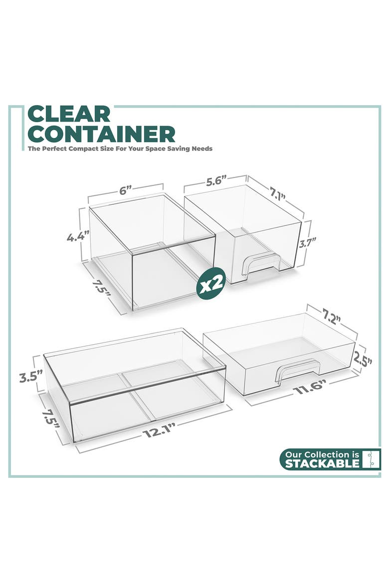 3-Piece Set Clear Organizer Drawers, Alternate, color, CLEAR