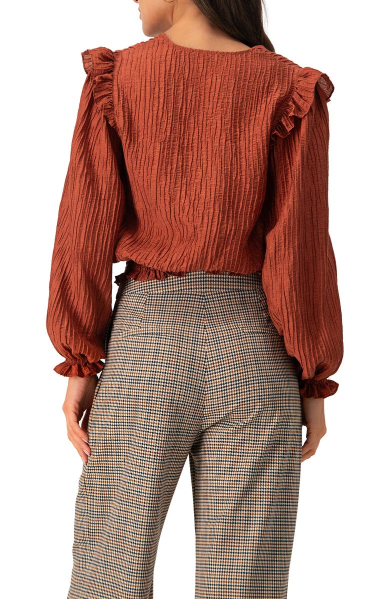 IVONNE V-Neck Smocked Blouse with Ruffle Sleeves, Alternate, color, Chedron