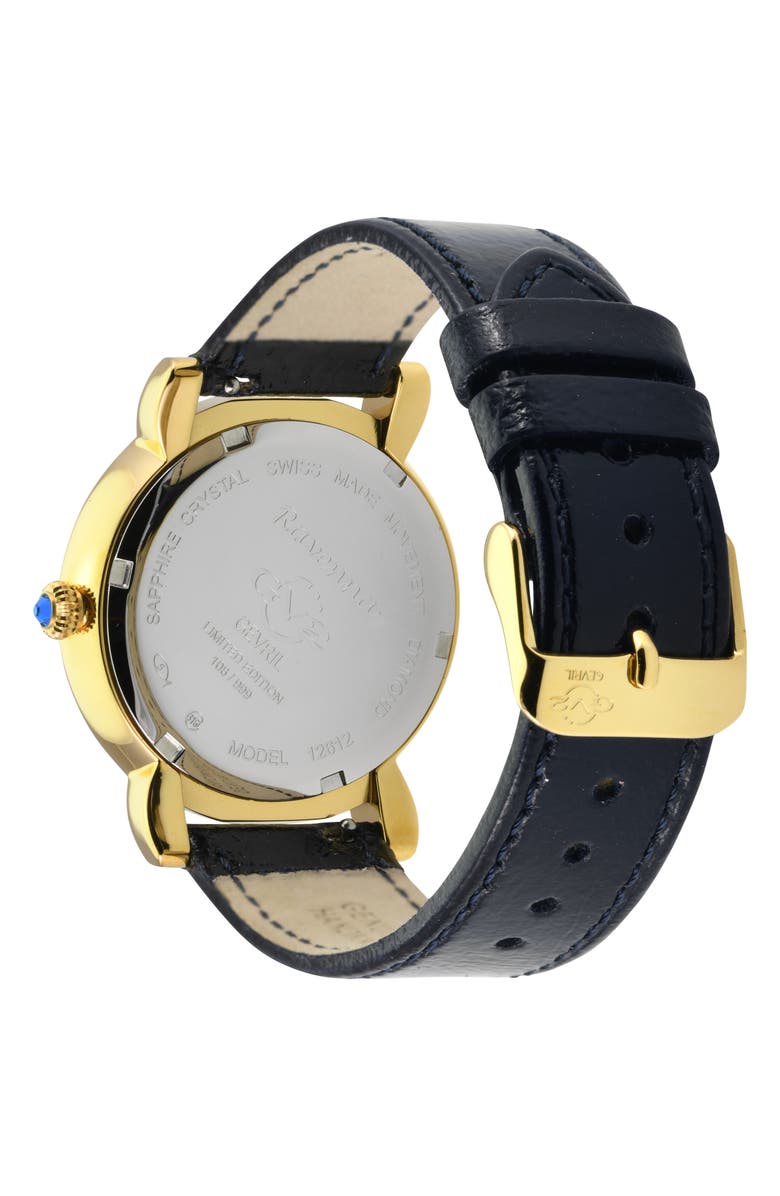 GV2 Ravenna Swiss Diamond Leather Strap Watch, 37mm - 0.005ct., Alternate, color, Black
