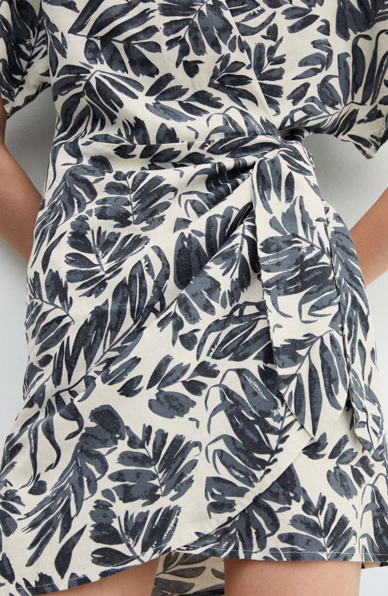 MANGO Print Linen Blend Wrap Dress, Alternate, color,