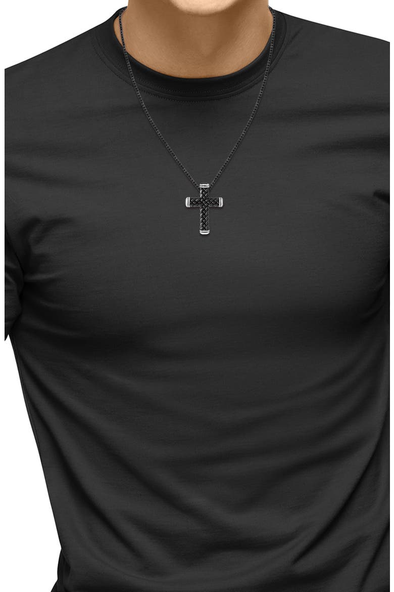 Men's Sterling Silver Onyx Cross Pendant Necklace, Alternate, color, BLACK