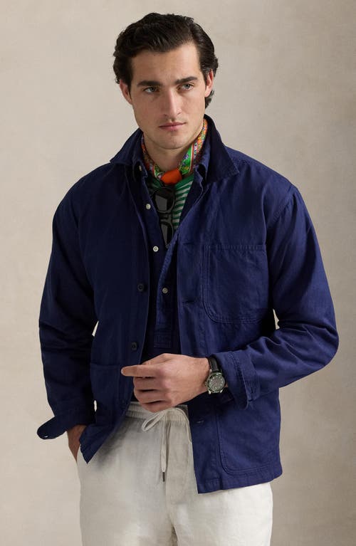 Polo Ralph Lauren Linen & Cotton Overshirt In Newport Navy