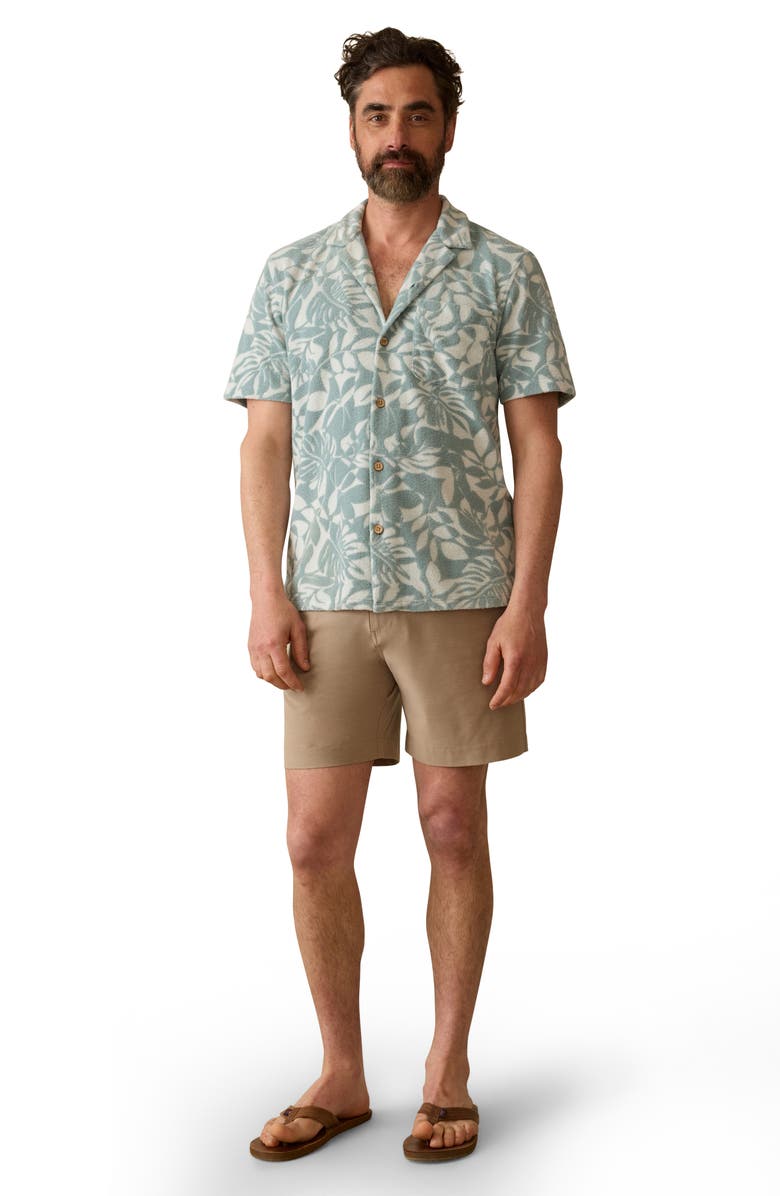 Faherty Cabana Floral Short Sleeve Terry Cloth Button-Up Shirt, Alternate, color, Poolside Foliage Teal
