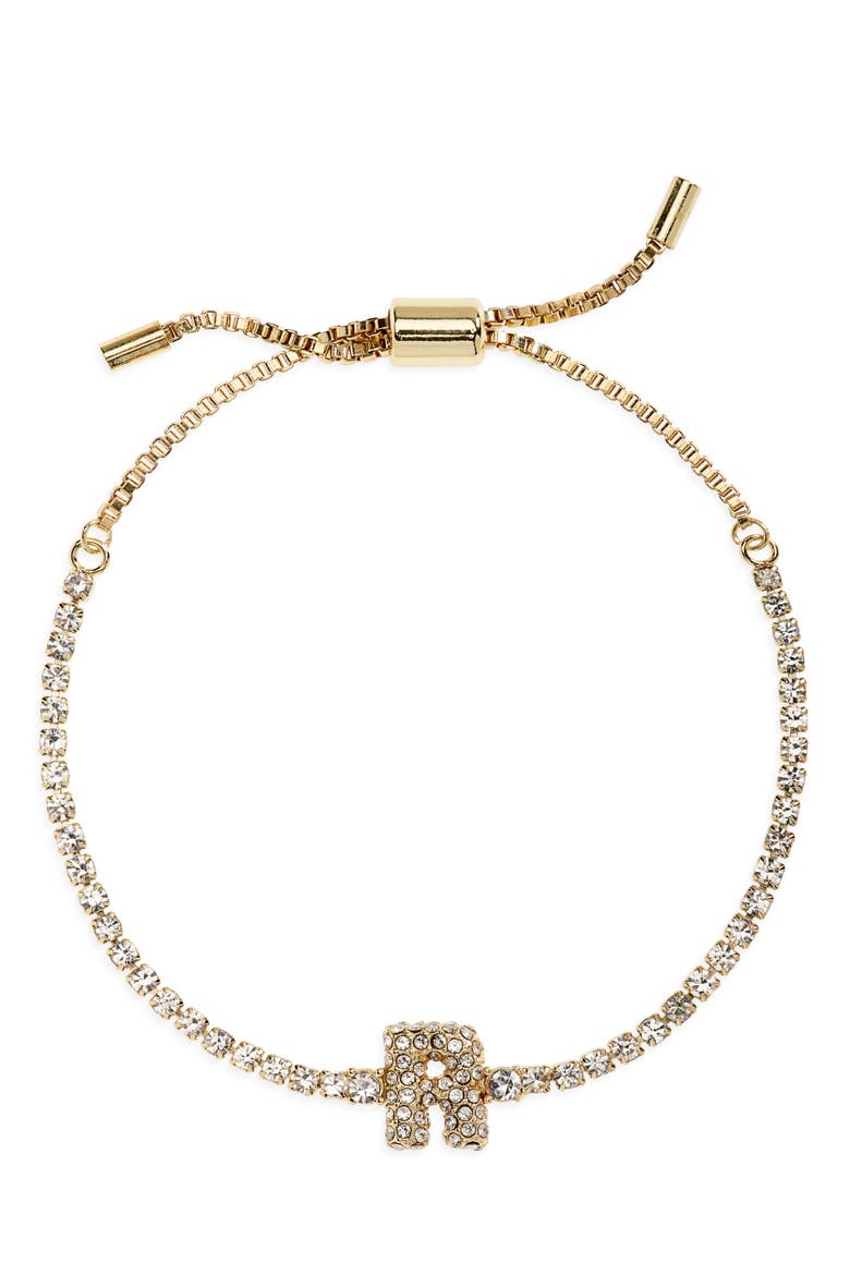 Initial Tennis Slider Bracelet, Main, color, GOLD R