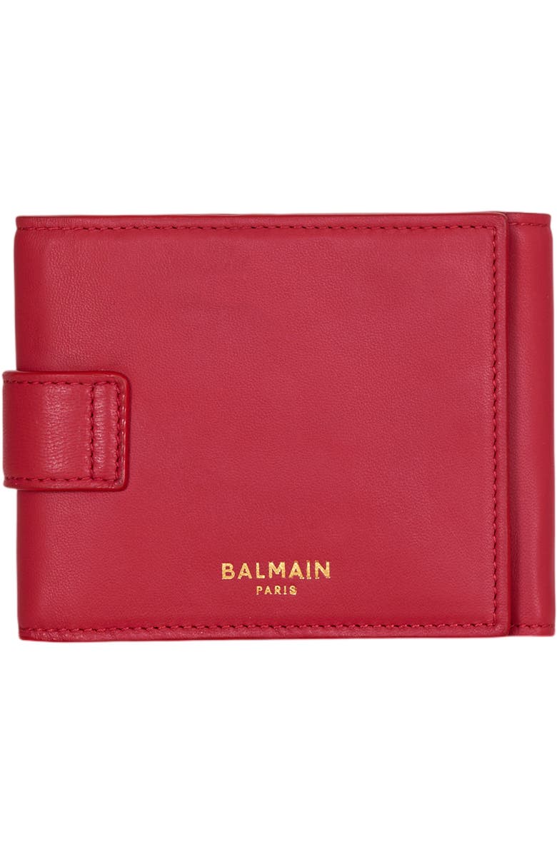 Balmain Pulse Trifold smooth leather wallet, Alternate, color, Red
