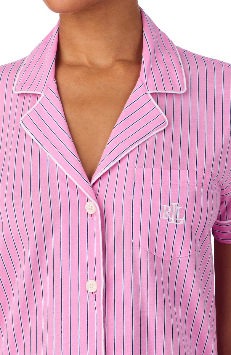 Lauren Ralph Lauren Notch Collar Long Pajamas, Alternate, color, Pink Stripe